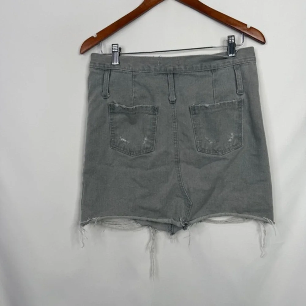 Agit Grey‎ Distressed Denim Mini Skirt High Waisted Raw Hem Made in Korea Womens